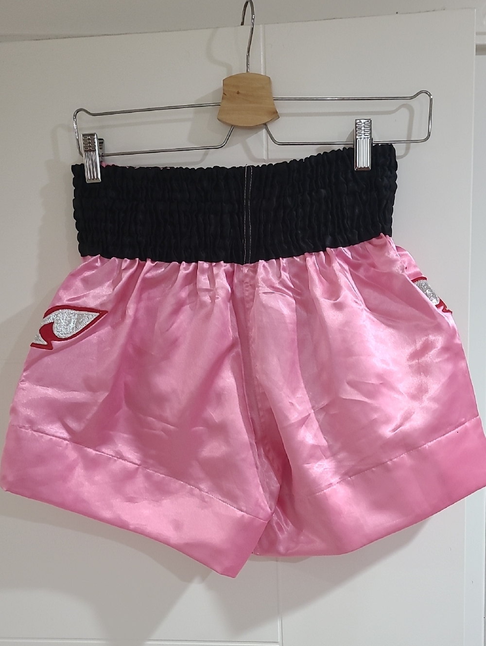 Women’s Athletic Satin Shorts in Pink with Black Waistband